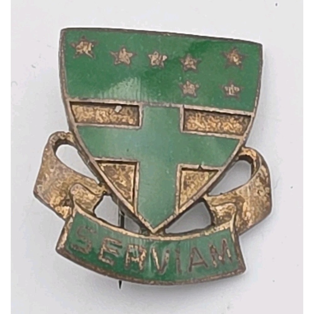 BG13066 Insigne Ursuline School Badge Serviam Green Enamel Pin United Kingdom